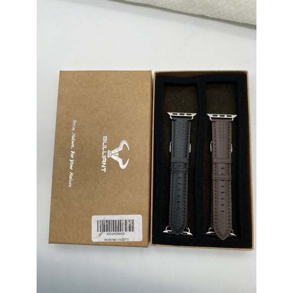 Mens Leather Watch Bands Brown & Black 2-Piece Set Compatible With Apple Watch - Picture 4 of 4
